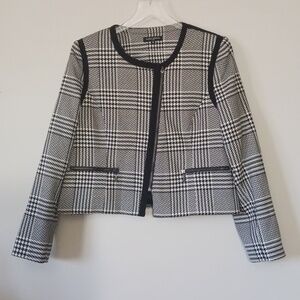 Mario Serrani Fall Winter Black White Houndstooth Cropped Blazer, Size 12